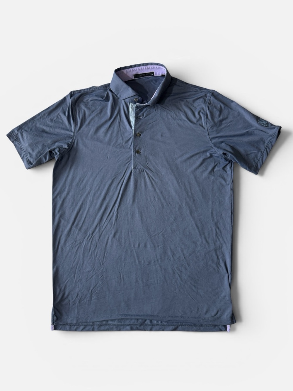 Greyson mens M Medium blue solid performance golf polo shirt EUC